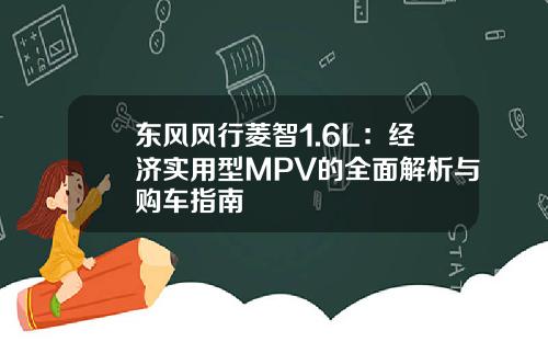 东风风行菱智1.6L：经济实用型MPV的全面解析与购车指南
