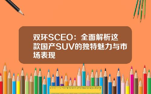 双环SCEO：全面解析这款国产SUV的独特魅力与市场表现
