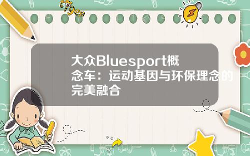 大众Bluesport概念车：运动基因与环保理念的完美融合
