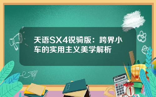 天语SX4锐骑版：跨界小车的实用主义美学解析