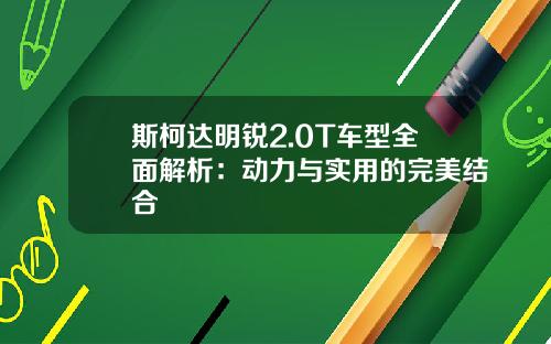 斯柯达明锐2.0T车型全面解析：动力与实用的完美结合