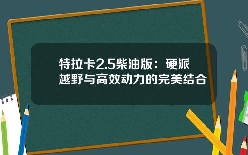 特拉卡2.5柴油版：硬派越野与高效动力的完美结合