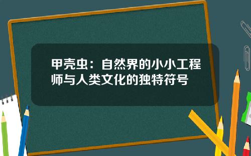 甲壳虫：自然界的小小工程师与人类文化的独特符号