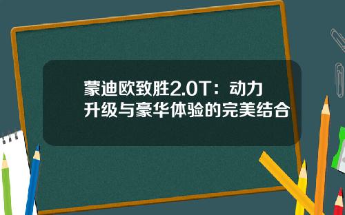蒙迪欧致胜2.0T：动力升级与豪华体验的完美结合