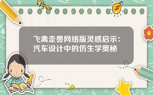 飞禽走兽网络版灵感启示：汽车设计中的仿生学奥秘