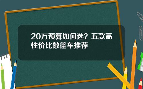 20万预算如何选？五款高性价比敞篷车推荐