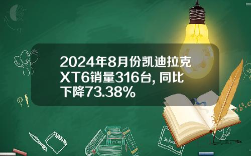 2024年8月份凯迪拉克XT6销量316台, 同比下降73.38%