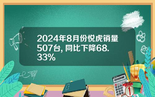 2024年8月份悦虎销量507台, 同比下降68.33%