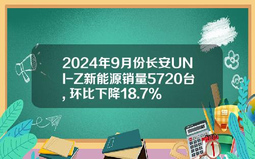 2024年9月份长安UNI-Z新能源销量5720台, 环比下降18.7%